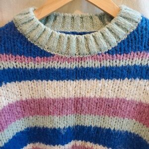 Pull&Bear Blue, Pink, and Cream Striped Sweater